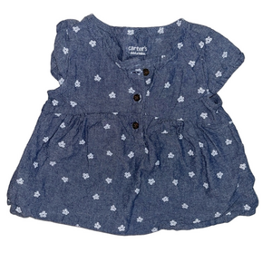Carter's Girls Blouse Short Sleeve 12M Blue White Flowers